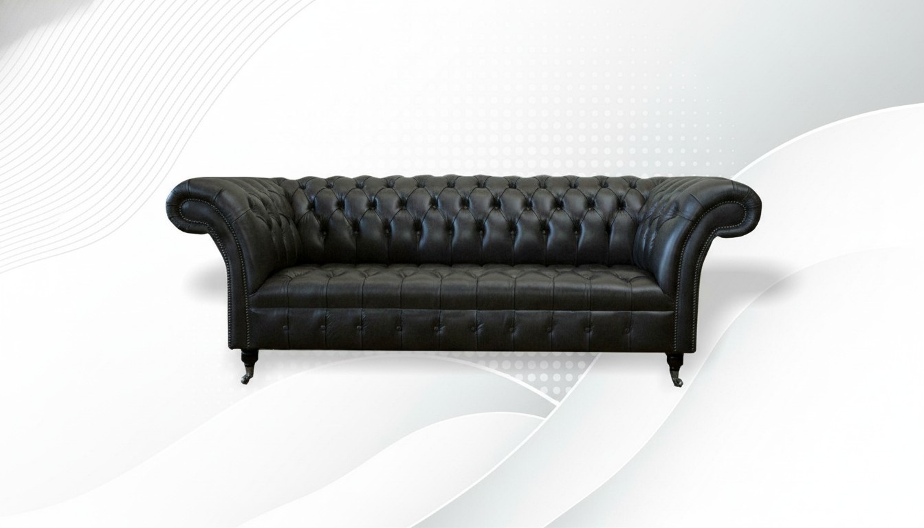 Wohnzimmer Möbel Stoff Textil Dreisitzer Sofa Couch Polster Schwarz Chesterfield