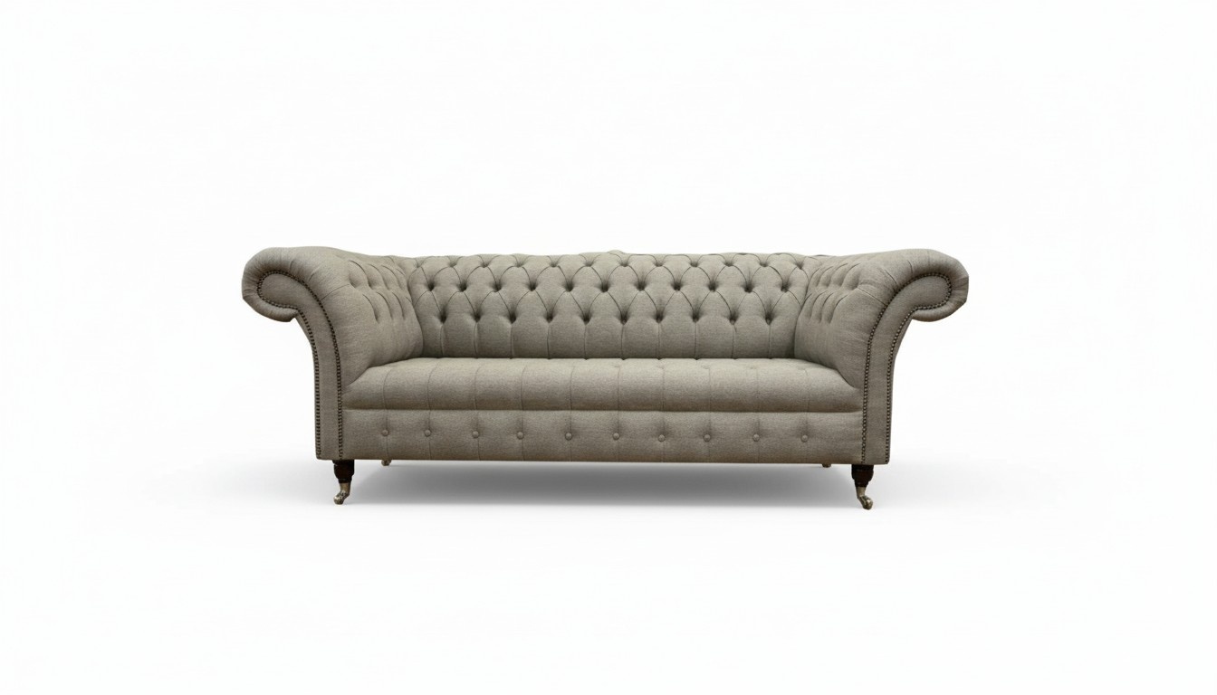 Wohnzimmer Möbel Stoff Textil Dreisitzer Sofa Couch Polster Taupe Chesterfield