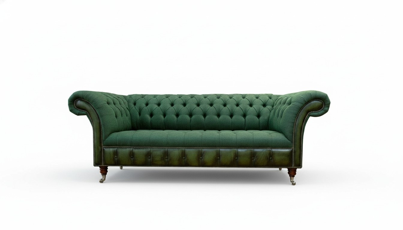 Wohnzimmer Möbel Stoff Textil Dreisitzer Sofa Couch Polster Grüne Chesterfield