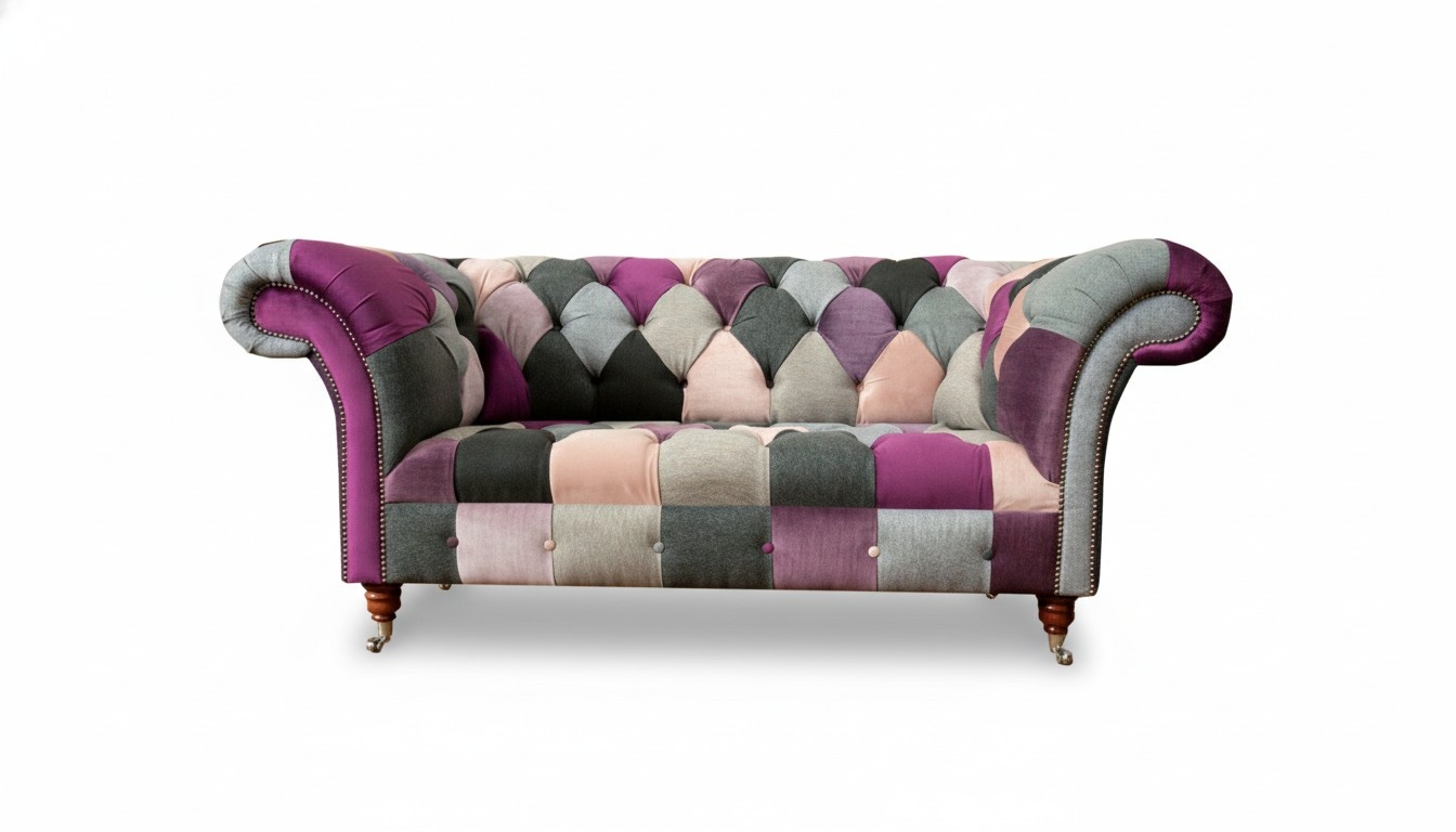 Wohnzimmer Möbel Stoff Textil Bunte Chesterfield Dreisitzer Sofa Couch Polster