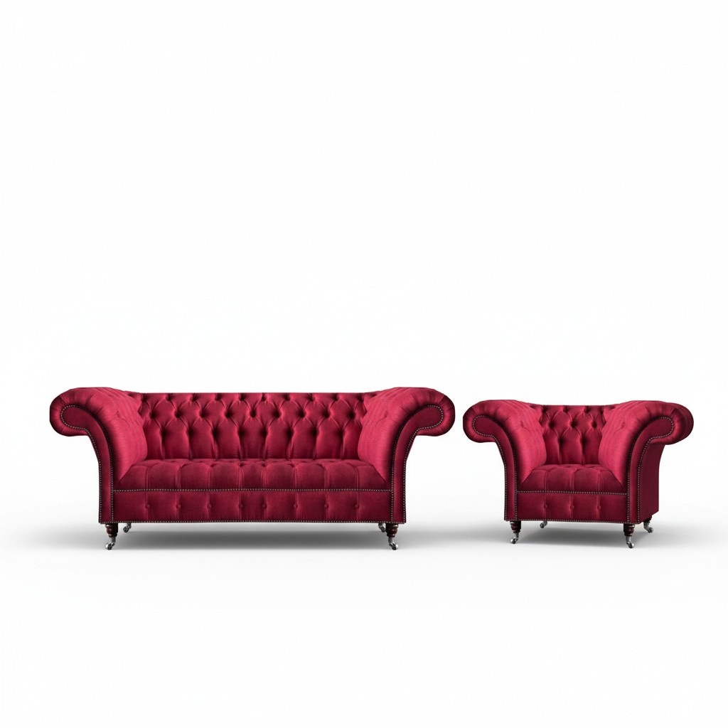 Wohnzimmer Rosa Chesterfield Couch Sitzmöbel Edle Couchen Sessel 2tlg