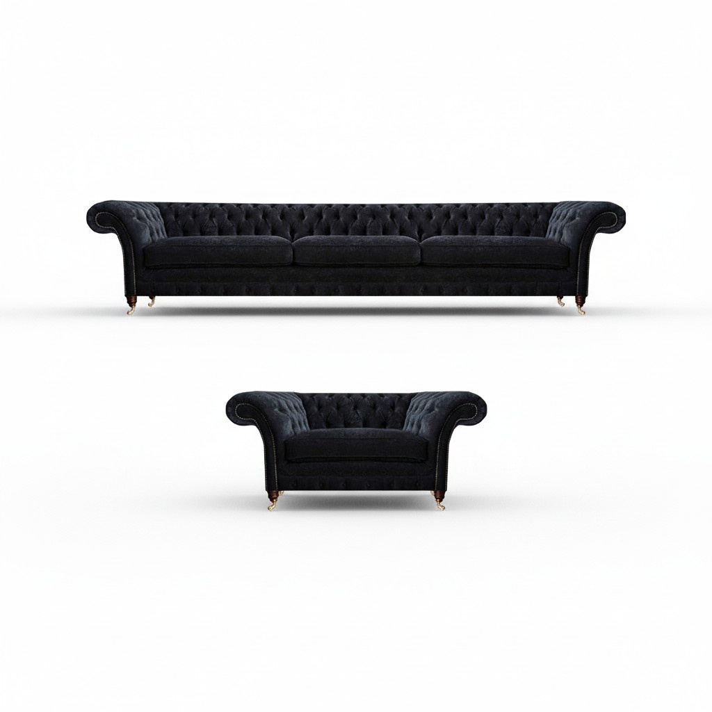 Wohnzimmer Schwarze Chesterfield Sofagarnitur Designer Stoffsofa Sessel