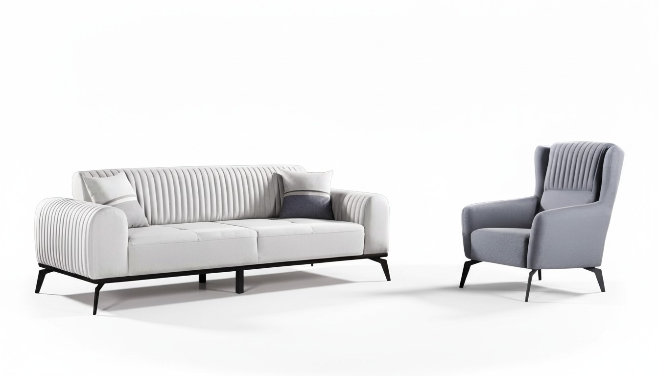 Wohnzimmer-Set 2tlg 3-Sitzer Sofa Sessel Grau Textil 3+1 Garnitur Modern