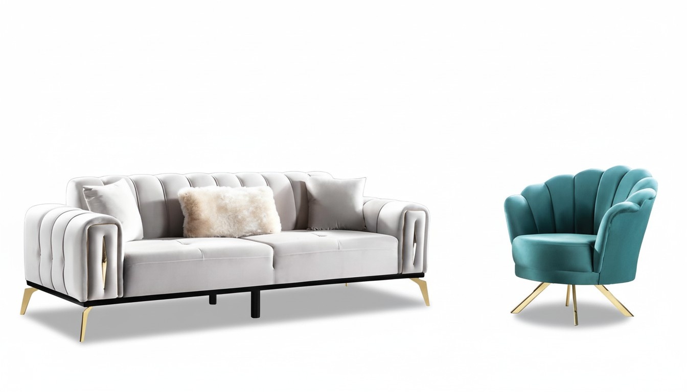 Wohnzimmer Set 2tlg 3-Sitzer Sofa Sessel Textil Wohnzimmer Modern 3+1
