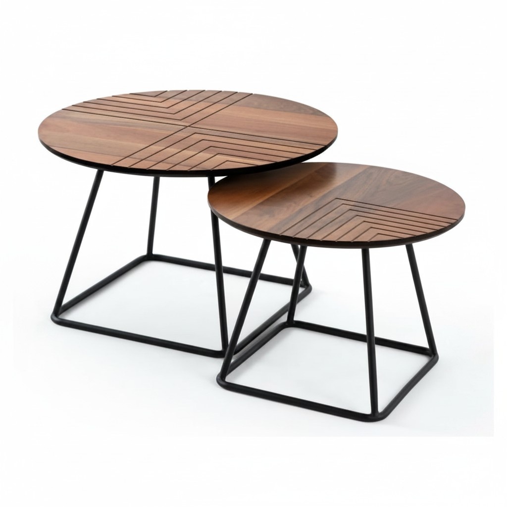 Wohnzimmer Set 2x Couchtische Beistelltische Kaffeetische Runde Tische