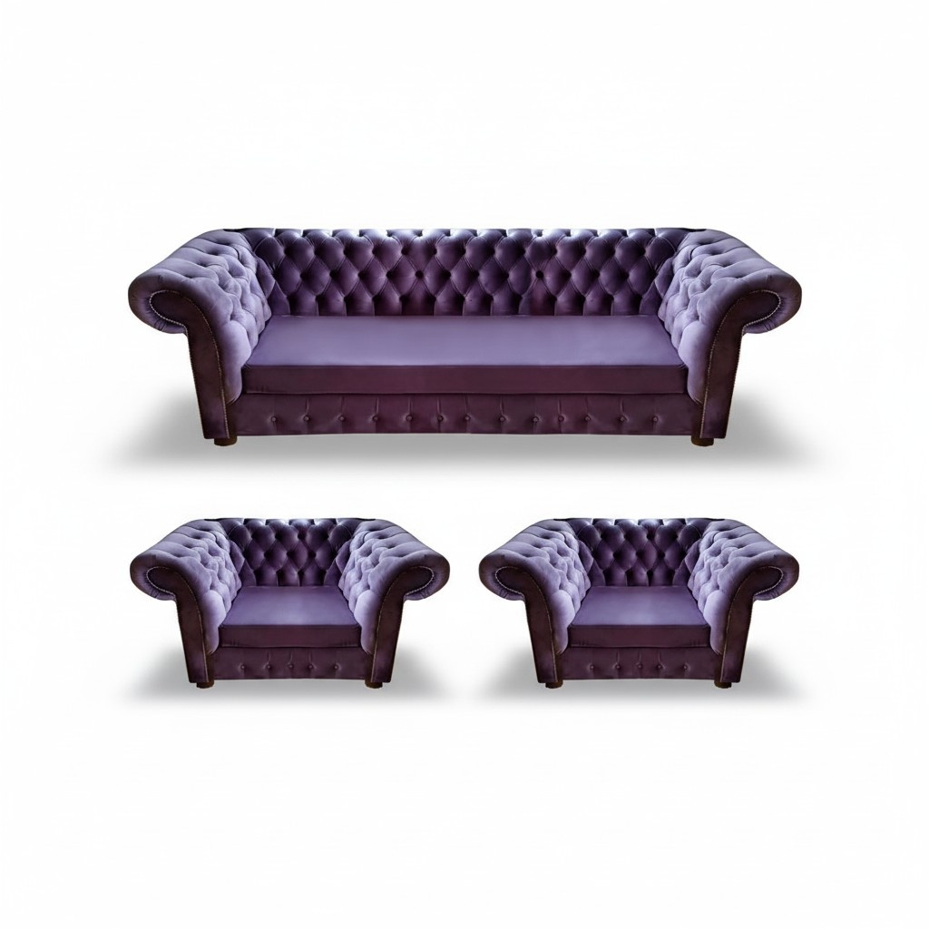 Wohnzimmer Set 3tlg 2x Sessel Modern Sofa Dreisitze Couch Chesterfield Lila