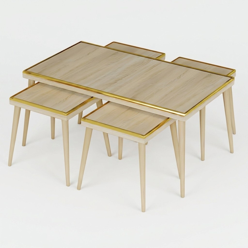Wohnzimmer-Set Beige Holz Edelstahl modern elegant