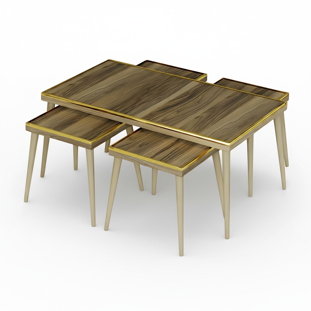 Wohnzimmer-Set Braun Holz Edelstahl Modern Elegant