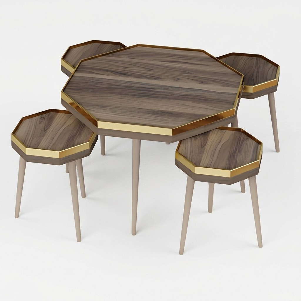 Wohnzimmer-Set Braun Holz Edelstahl modern stilvoll