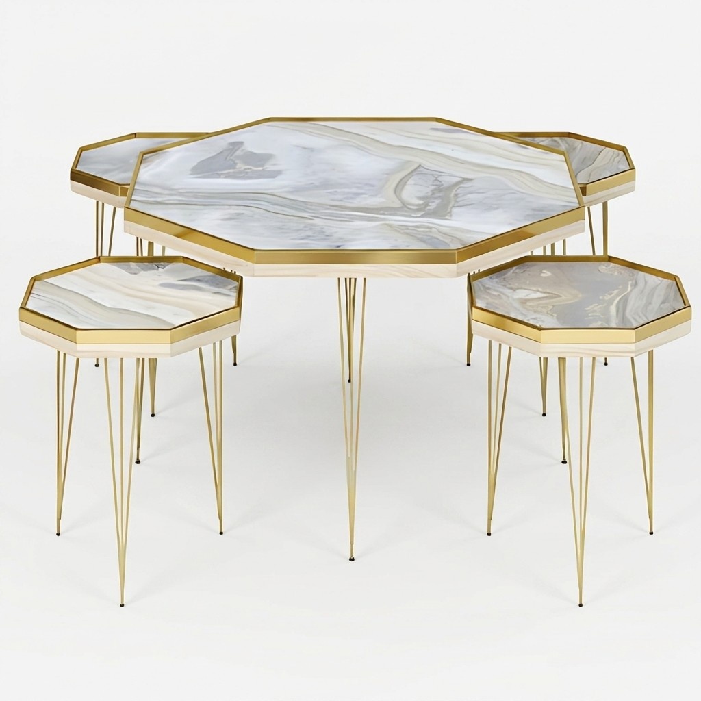 Wohnzimmer-Set Grau und Gold aus Edelstahl und MDF modern und elegant