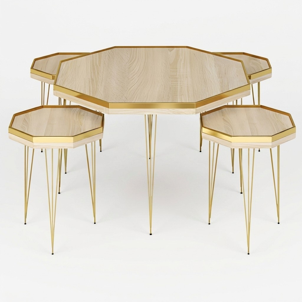 Wohnzimmer-Set in Beige aus MDF und Edelstahl modern und elegant