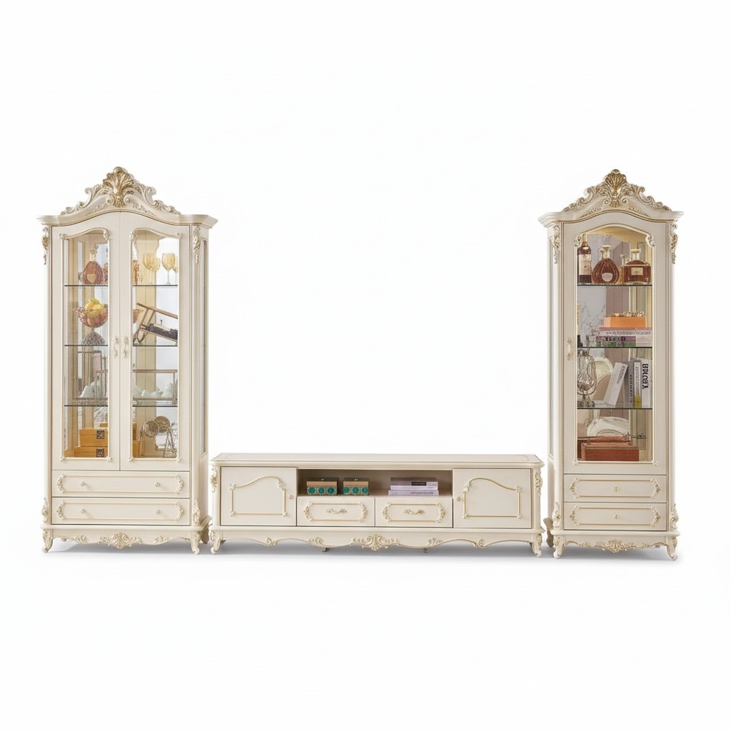 Wohnzimmer Set Luxus TV Staender 2x Vitrine 3tlg neu Innenbereich