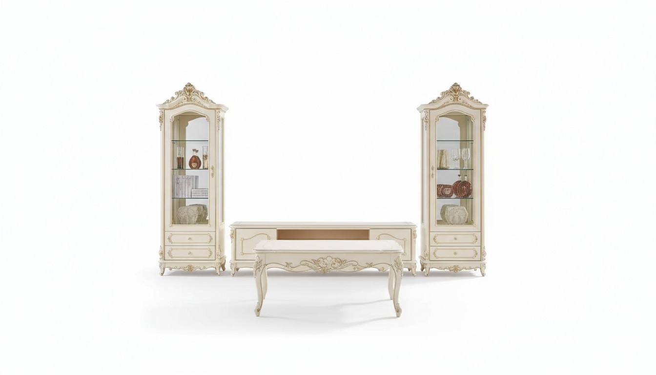 Wohnzimmer Set schick klassisch Möbel TV Staender 2x Vitrine Couchtisch