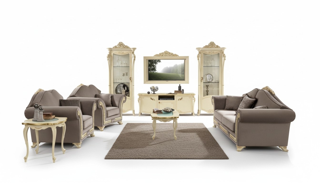 Wohnzimmer Set Sofagarnitur Holz Wohnzimmer Klassische Design Italien Set 9tlg.