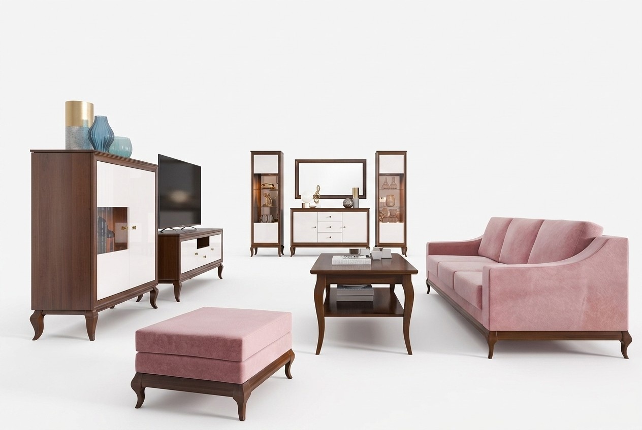 Wohnzimmer Set Vitrine Kommode Spiegel Wohnwände Kommoden Design Schrank 4tlg.