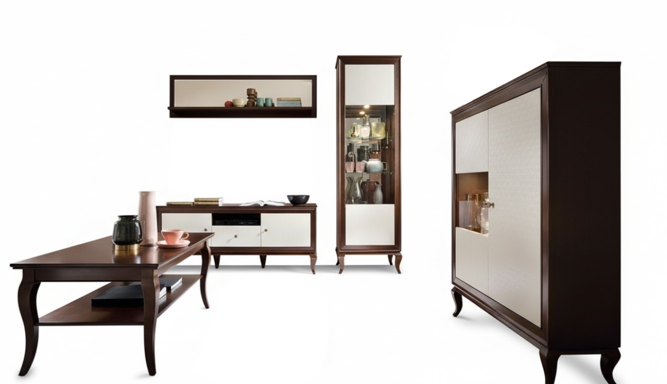 Wohnzimmer Set Vitrine Kommode Spiegel Wohnwände Kommoden Schrank Tisch neu 5tlg