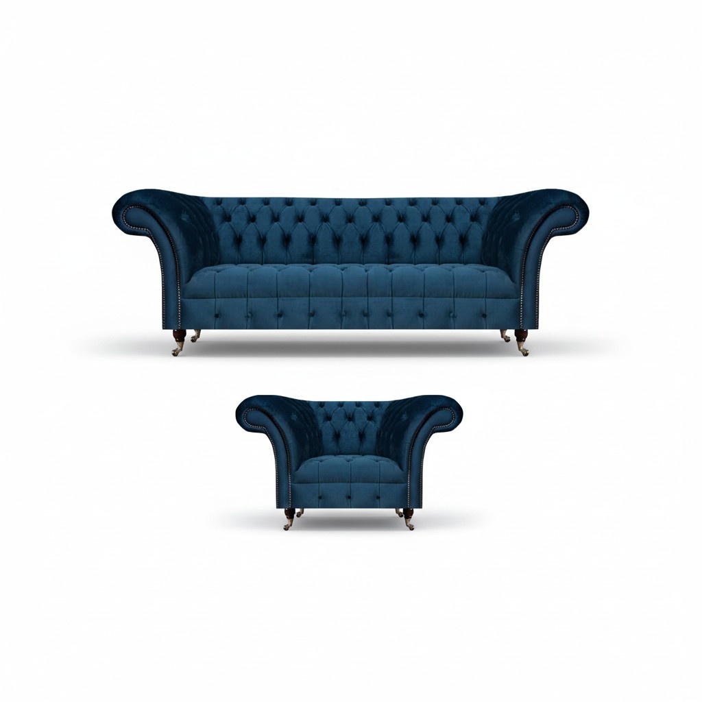 Wohnzimmer Sitzmöbel Blau Sofa Dreisitze Luxus Sessel Möbel Chesterfield
