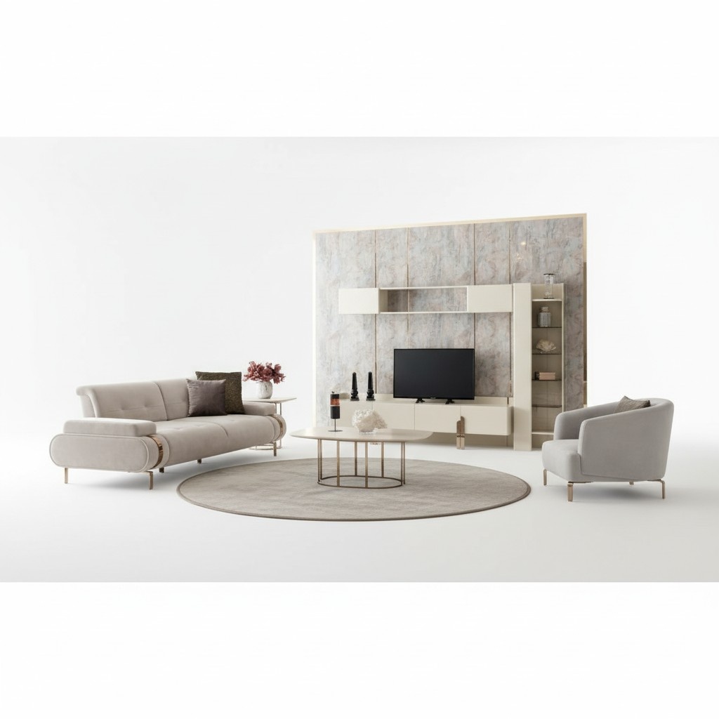 Wohnzimmer Sofa 3 Sitzer Couchtisch Sideboard Wandschrank Bücherregal