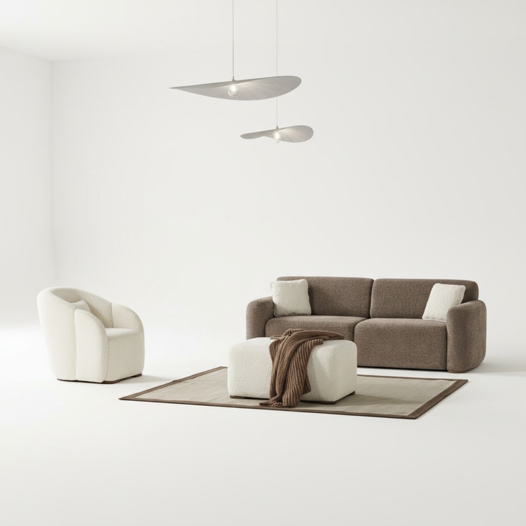 Wohnzimmer Sofa Dreisitzer Puff Sessel Grau Weiß Sofagarnitur Textil 3tlg.