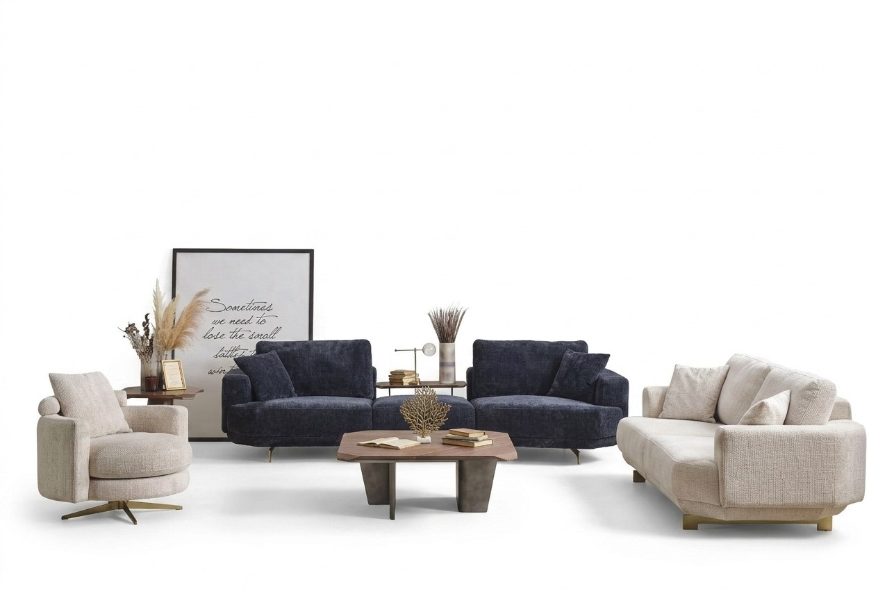 Wohnzimmer Sofa Set 4+3+1 Sitzer Design Couch Möbel Textil Polster