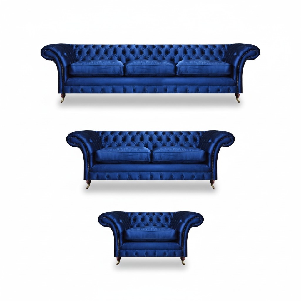 Wohnzimmer Sofagarnitur 3tlg Luxus Modern Komplett Sitzmöbel Textil Chesterfield