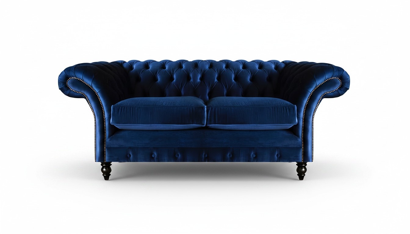 Wohnzimmer Sofas Couch Zweisitzer Einrichtung Blau Chesterfield Neu