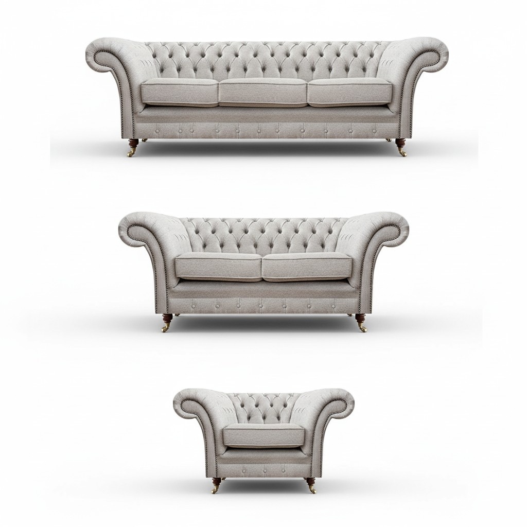 Wohnzimmer Sofas Komplett Sessel Luxus Sitz Grau Chesterfield Polstermöbel