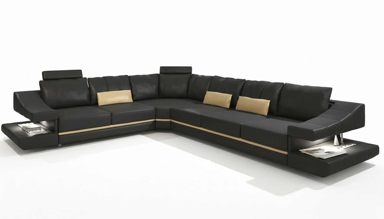 Wohnzimmer Textil L-Form Sofas Schwarz NEU Ecksofa Couch Polstermöbel Schlafsofa