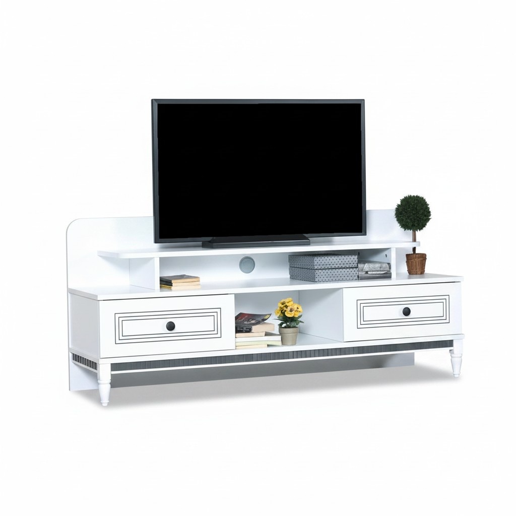 Wohnzimmer TV Ständer Design Weiß Holzmöbel Modern Einrichtung