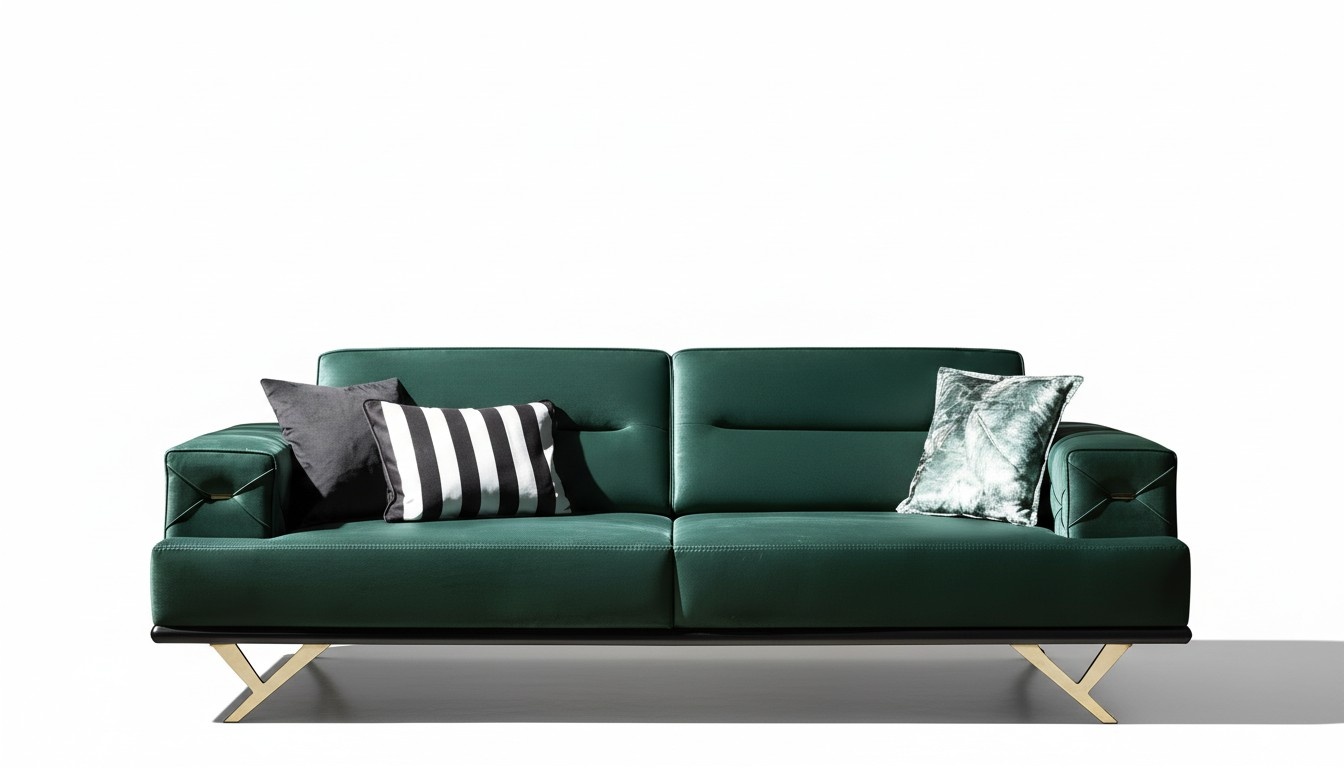 Wohnzimmergarnitur Sofa Dreisitzer Beistelltisch Grün Edelstahlmöbel Neu