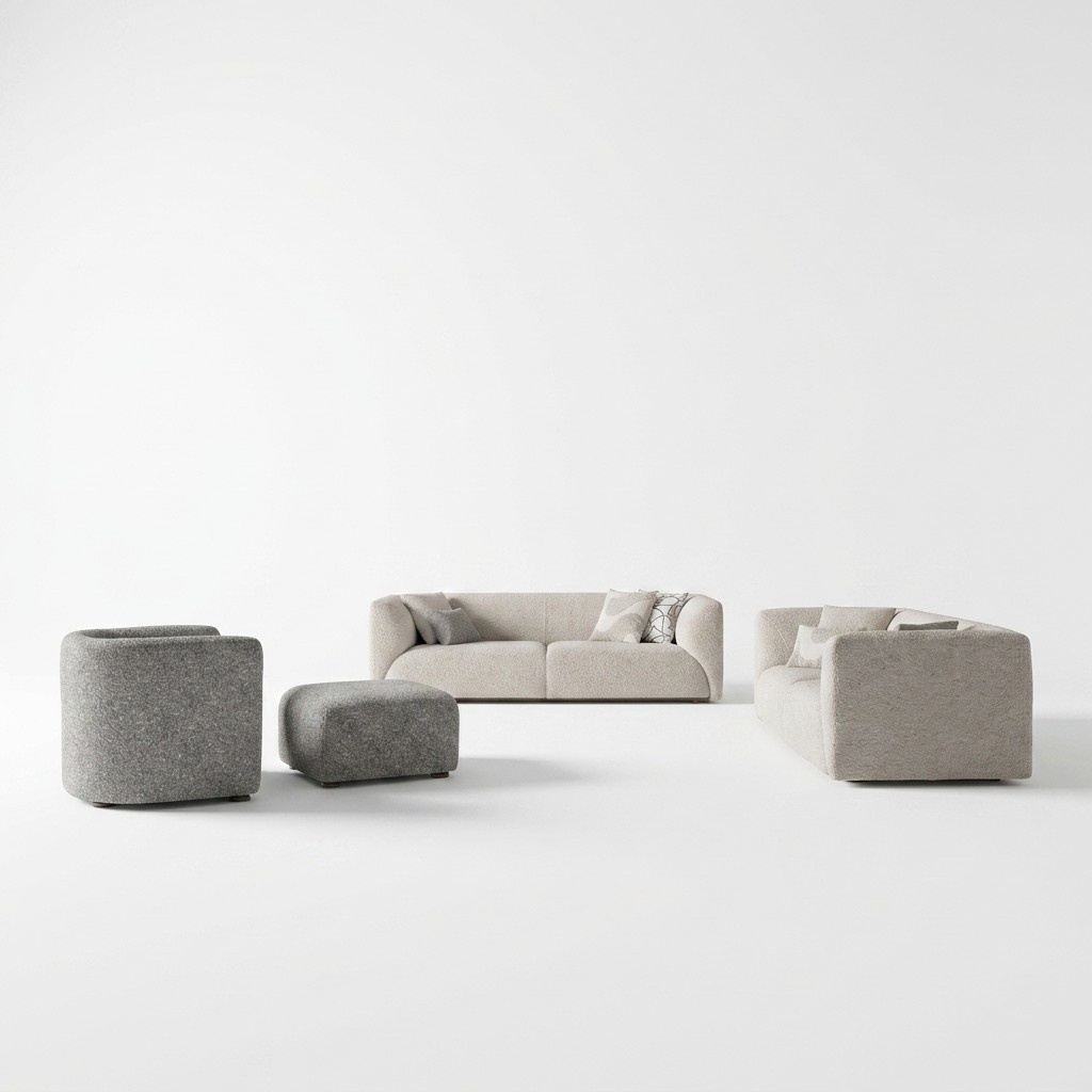 Wohnzimmermöbel 4tlg Sofagarnitur 2x Dreisitzer Sofa Luxus Hocker Neu Sessel