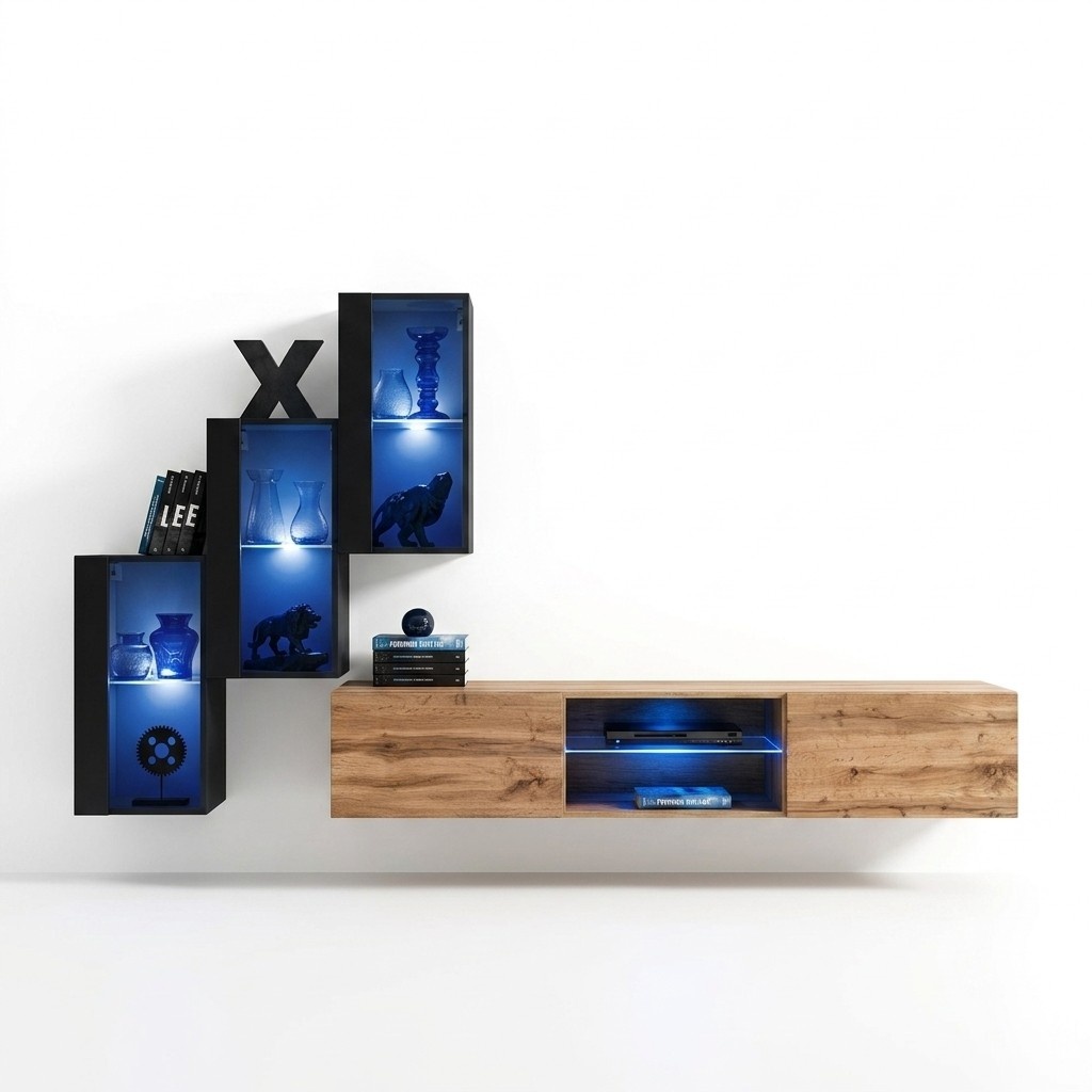 Wohnzimmermöbel Luxus Wohnwand Komplett Designer Einrichtung Holzmöbel