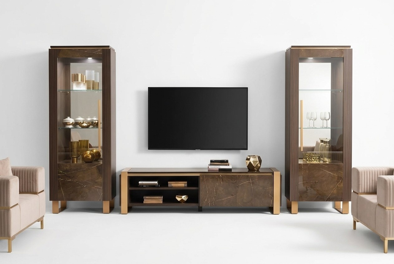 Wohnzimmermöbel Set Designer Wohnzimmer Sideboard 2x Vitrine 3tlg. Wohnwand Neu