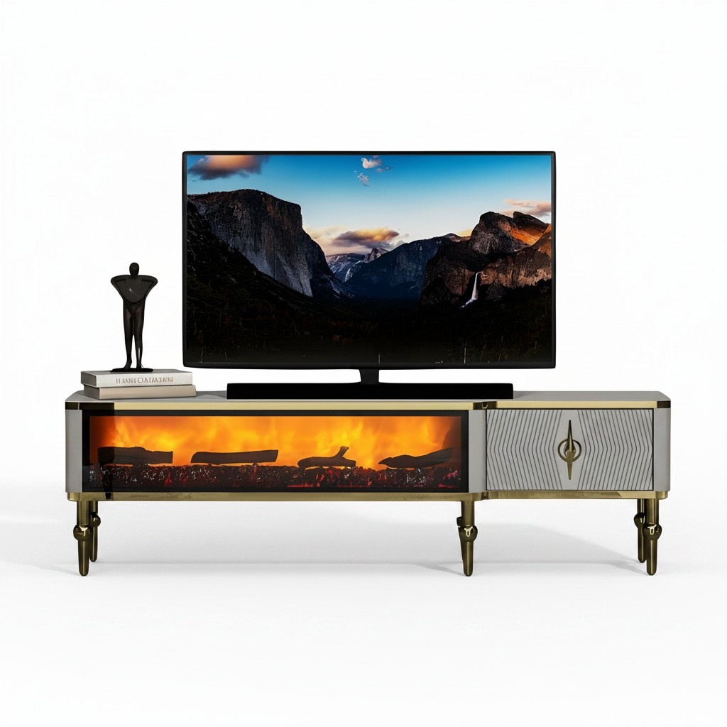 Wohnzimmerschrank TV Sideboard Dekokamin Elektrokamin Modern Zeitlos