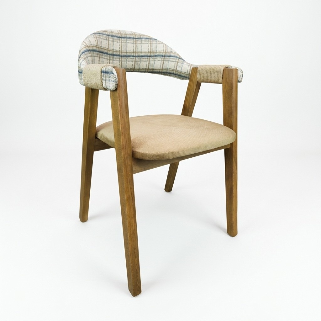 Wohnzimmerstuhl Küchenstuhl Kariertes Lehnstuhl Gepolstert Mit Armlehnen