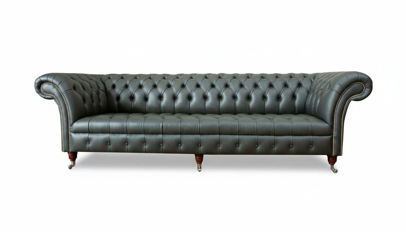 xxl big Chesterfield 4 Sitzer Leder Modern Design Couchen Dunkelgrau Sofa
