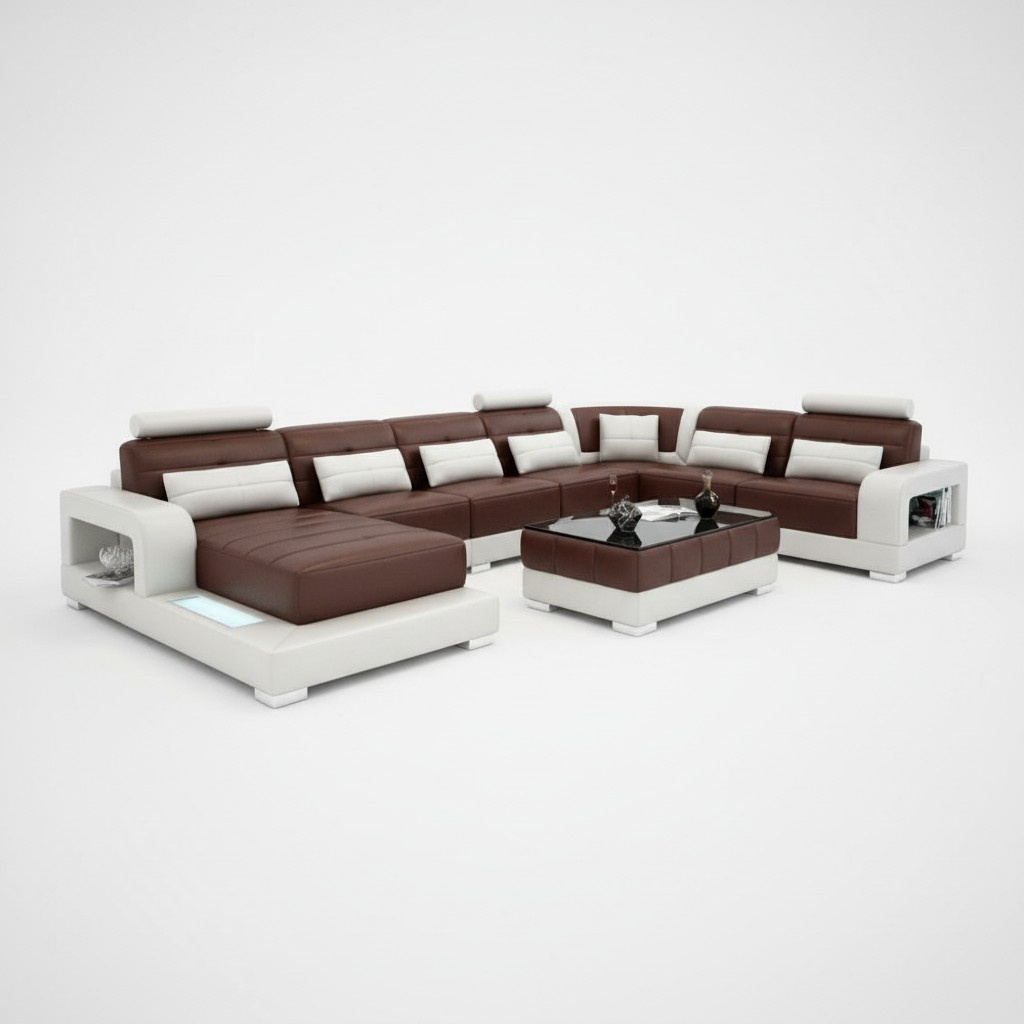 XXL Big Couch Polster Eck Leder Sofa Garnitur Couchen +Licht Wohnlandschaft Sofa