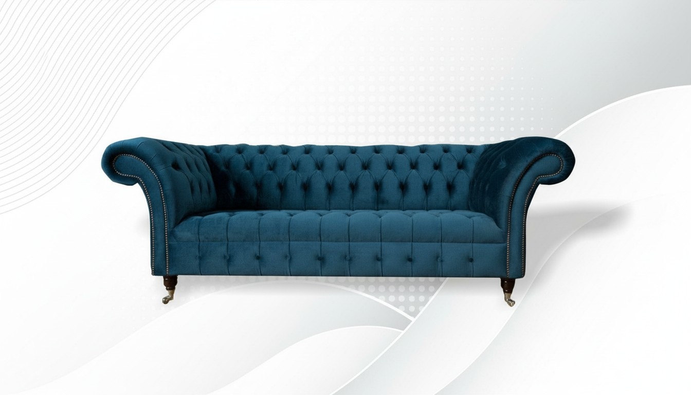xxl big Sofa 3 Sitzer Couch Chesterfield Polster Sitz Garnitur Stoff Textil Blau