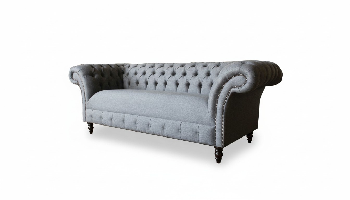 xxl Big Sofa 3 Sitzer Couch Chesterfield Polster Sitz Garnitur Stoff Textil Grau
