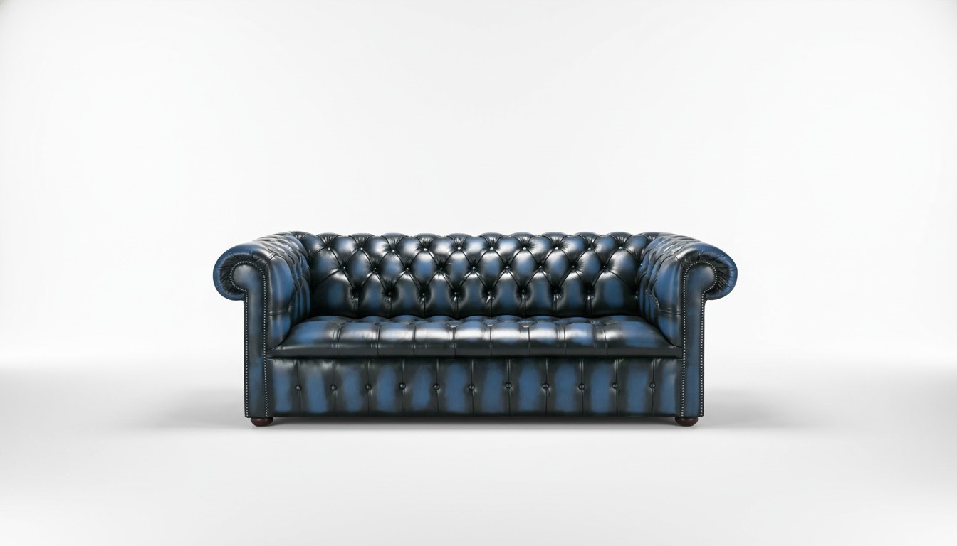 XXL Blau Sofa 3 Sitzer Couch Chesterfield Polster Sitz Garnitur Leder Textil