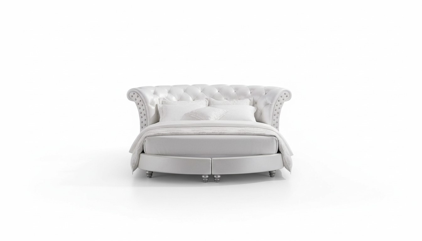 XXL Chesterfield Rundbett Bett Betten Rundes Bett Leder Polster Ehe Designer