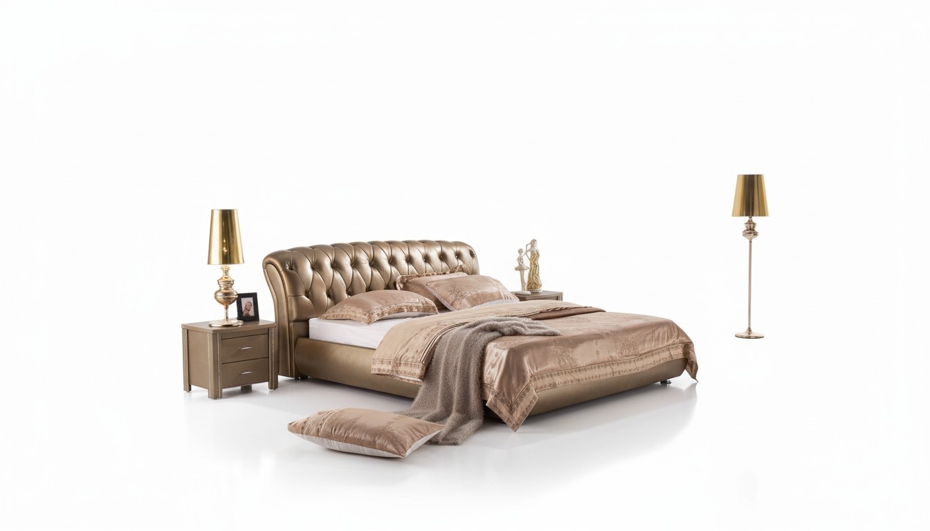 XXL Doppelbett Lederbett Bett Betten Leder Leder Polster Ehe Designer Neu 4746