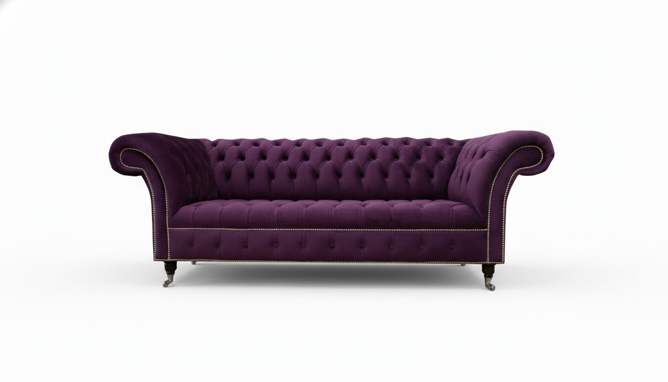 xxl Sofa 3 Sitzer Couch Chesterfield Polster Sitz Garnitur Leder Textil Violett