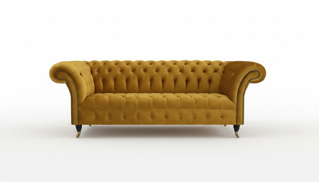 XXL Sofa 3 Sitzer Couch Chesterfield Polster Sitz Garnitur Leder Textil Gelb