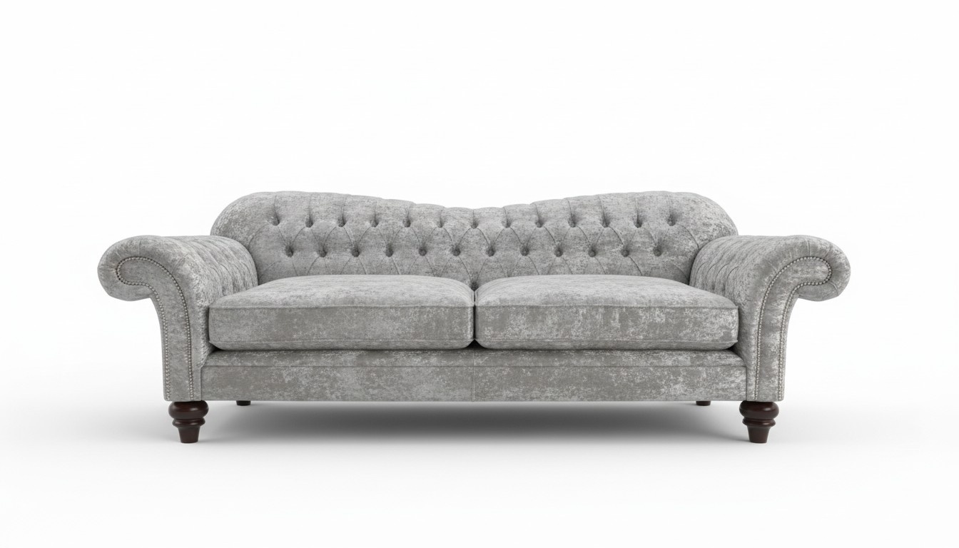 XXL Sofa 3 Sitzer Couch Chesterfield Polster Sitz Garnitur Leder Textil Silber