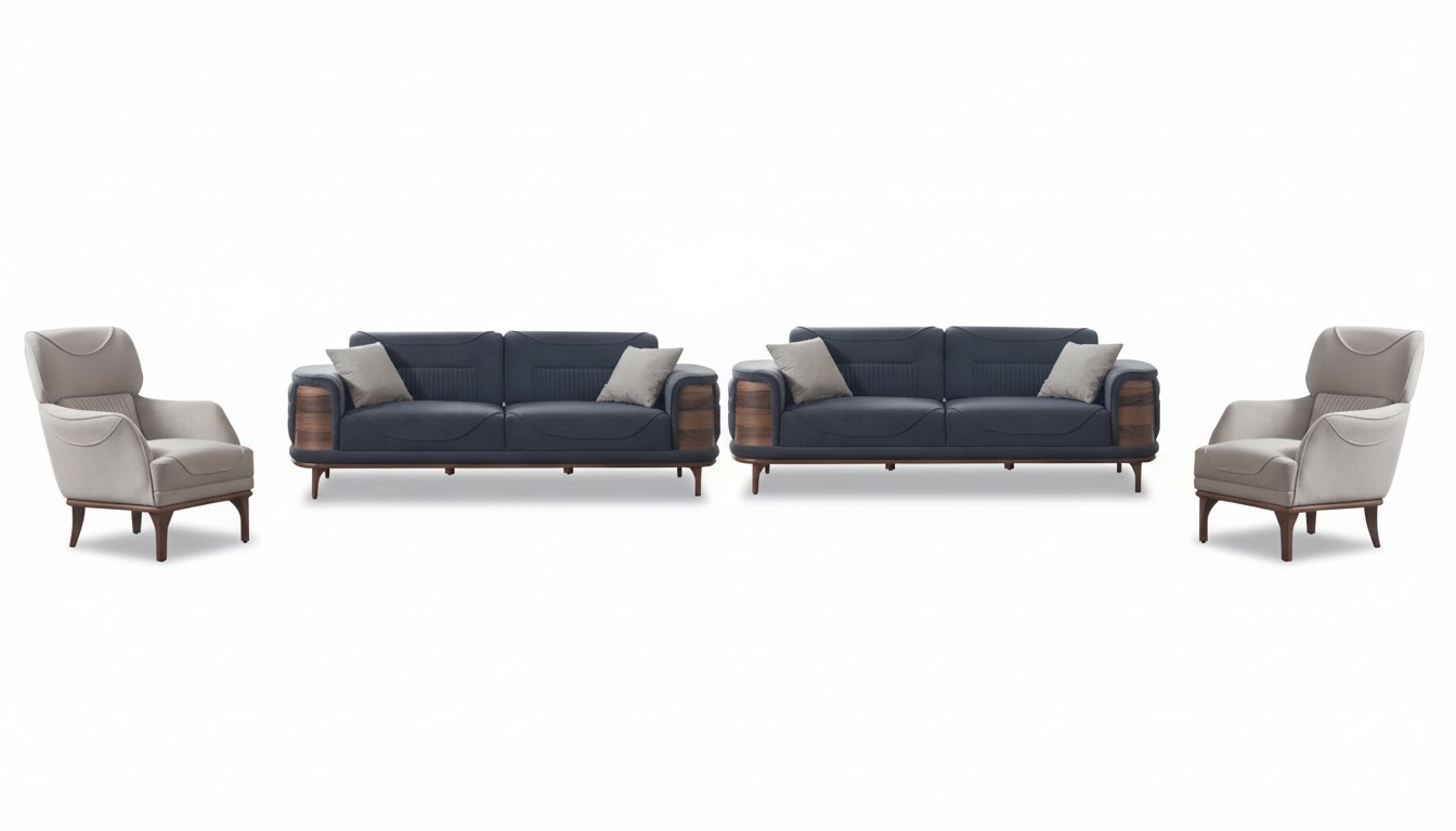 Zwei graue Sofas komplett mit 2 weißen Sesseln luxuriöse gepolsterte Sessel