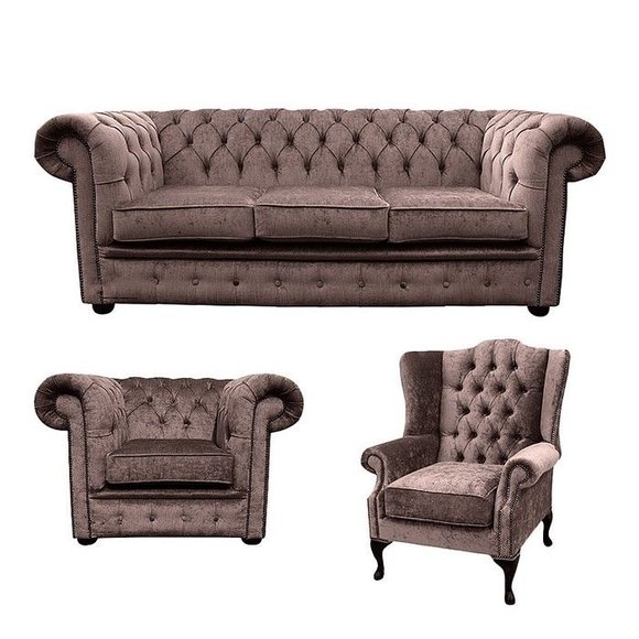 Chesterfield Design Luxus Polster Sofa Couch Sitz Garnitur Leder Textil Neu