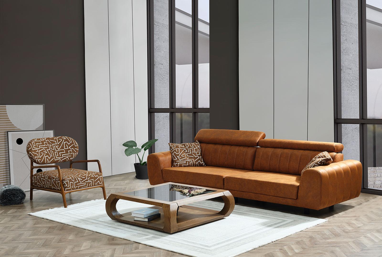 Komplette Couchgarnitur Viersitzer Sessel Couch Braun Kunstleder Sofas