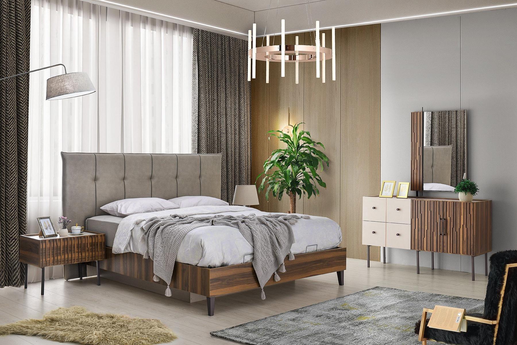 Exklusive Schlafzimmer Garnitur Doppelbett Holz Nachttische Edle Kommode