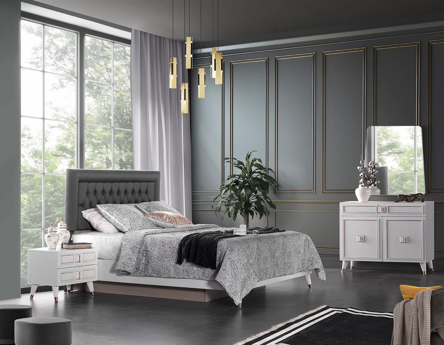 Komplette Schlafzimmer Doppelbett Nachttische Weiß Kommode Bett 5tlg